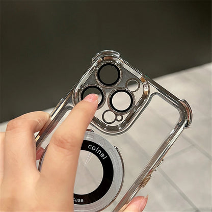 Luxury Plating Shockproof Magnetic Bracket For Wireless Charge Clear Case For iPhone